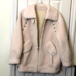 Faux Fur Shearling White Jacket Winter, Pit to Pit 23" Pre-Owned